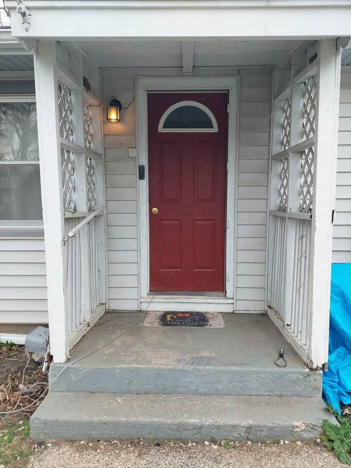 Red front entry door replacement and porch door work by BAX